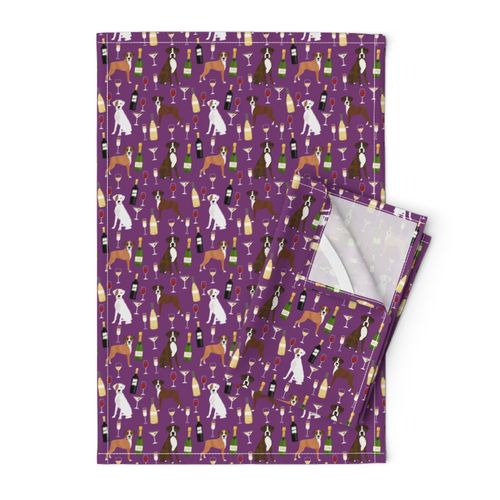 boxer dog wine fabric - cute dog design - purple