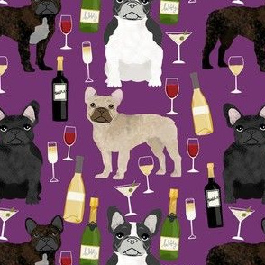 frenchie wine fabric - french bulldog design - purple