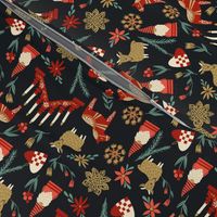 god jul scandi christmas fabric - nordic folk design - almost black