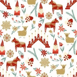 god jul scandi christmas fabric - nordic folk design -white