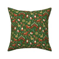 god jul scandi christmas fabric - nordic folk design - med green