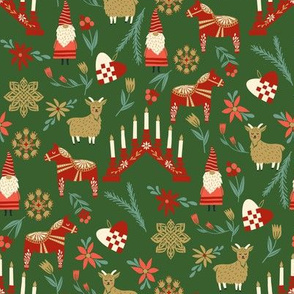 god jul scandi christmas fabric - nordic folk design - med green