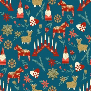 god jul scandi christmas fabric - nordic folk design - dark blue