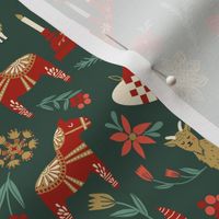 god jul scandi christmas fabric - nordic folk design - pine green