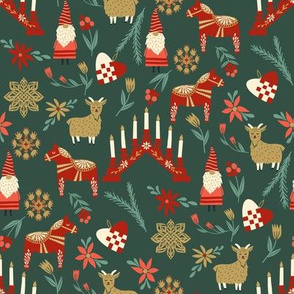 god jul scandi christmas fabric - nordic folk design - pine green