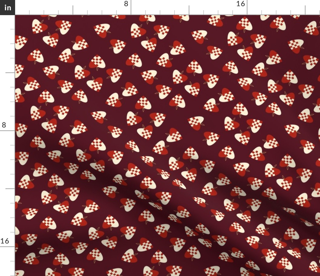 danish heart fabric - nordic christmas design - burgundy
