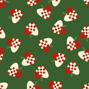danish heart fabric - nordic christmas design - med green