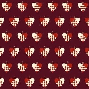 danish heart fabric - nordic christmas design - burgundy