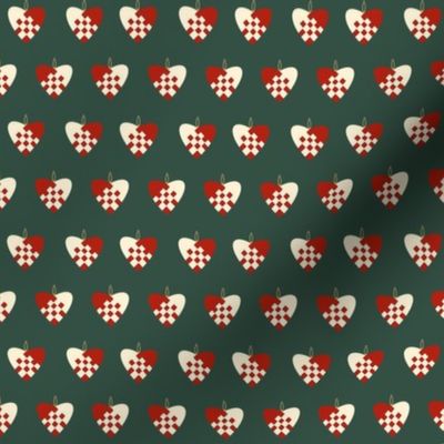 danish heart fabric - nordic christmas design - pine green