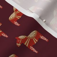 dala horse fabric - minimal folk design - burgundy