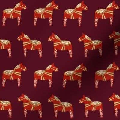 dala horse fabric - minimal folk design - burgundy