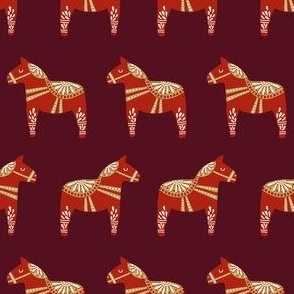 dala horse fabric - minimal folk design - burgundy