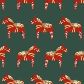 dala horse fabric - minimal folk design - pine green