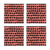 rows of dots // coral black and coral dots rows stripes hand-drawn