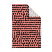 rows of dots // coral black and coral dots rows stripes hand-drawn