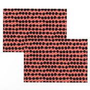 rows of dots // coral black and coral dots rows stripes hand-drawn