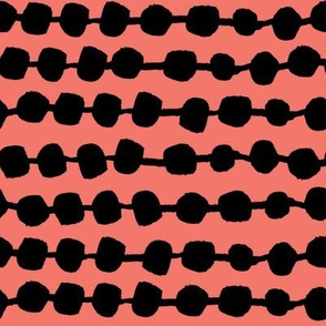 rows of dots // coral black and coral dots rows stripes hand-drawn