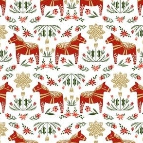 dala floral fabric - scandi christmas fabric - white