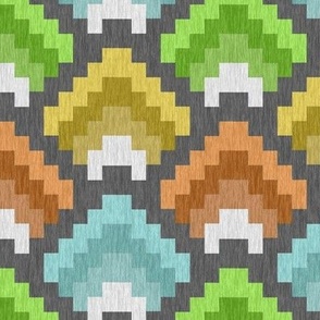 Bargello Mountain Range Four Seasons Green Brown Yellow and Blue