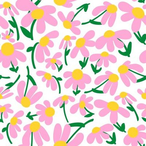 Scandi Daisy Patch Floral in White + Pink