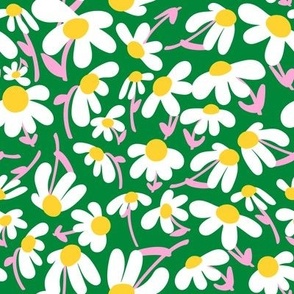 Scandi Daisy Patch Floral in Green + White
