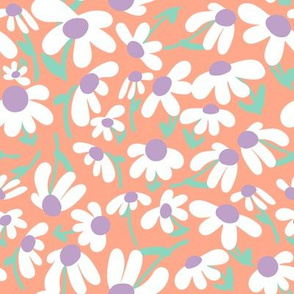 Scandi Daisy Patch Floral in Peach + White