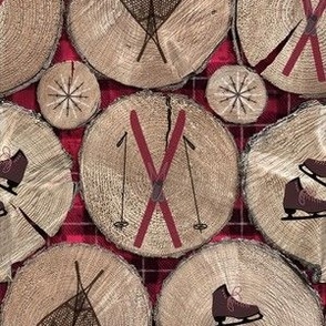 wood with plaid background and ski icons small