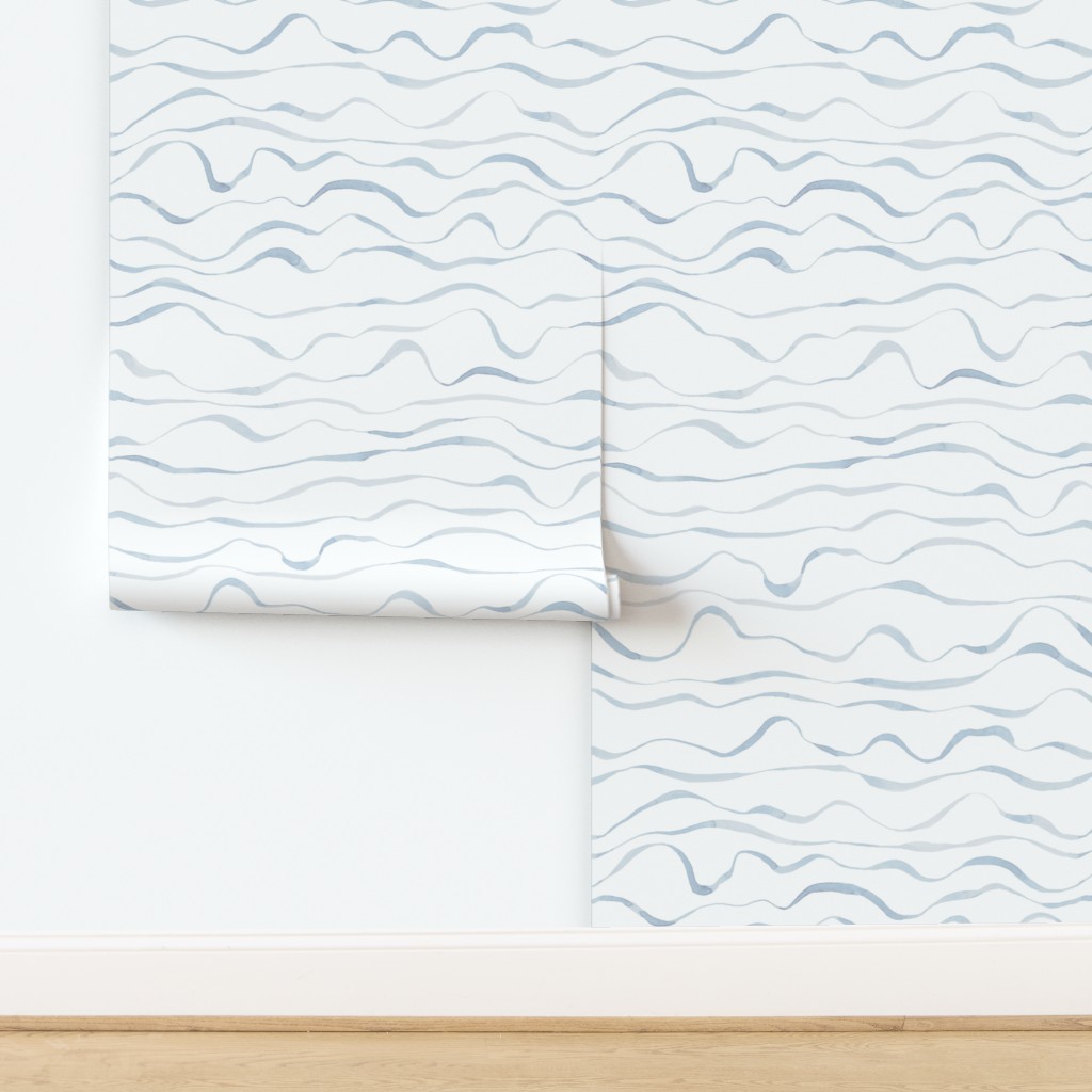 Light Blue Grey Watercolor Waves Wallpaper Spoonflower