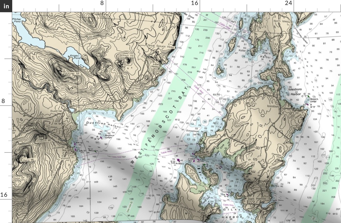 Penobscot Bay Nautical Chart Fabric | Spoonflower