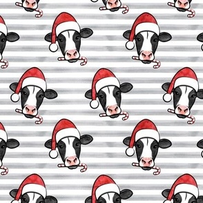 Christmas Cows - Holstein cow with Santa hat - grey stripes - LAD20