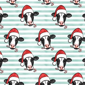 Christmas Cows - Holstein cow with Santa hat - mint stripes - LAD20