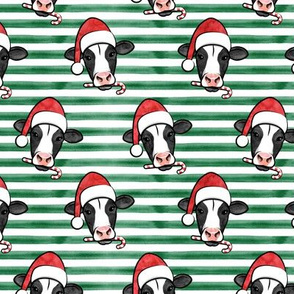 Christmas Cows - Holstein cow with Santa hat - green stripes - LAD20