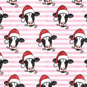 Christmas Cows - Holstein cow with Santa hat - pink stripes - LAD20