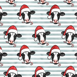 Christmas Cows - Holstein cow with Santa hat - dusty blue stripes - LAD20