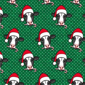 Christmas Cows - Holstein cow with Santa hat - green with polka dots - LAD20