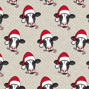 Christmas Cows - Holstein cow with Santa hat -  beige with polka dots - LAD20