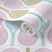 Watercolor Tennis Rackets Large Racquets // Pastel Sports Game Fabric