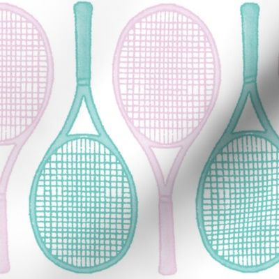 Watercolor Tennis Rackets Large Racquets // Pastel Sports Game Fabric