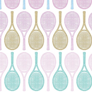 Watercolor Tennis Rackets Large Racquets // Pastel Sports Game Fabric