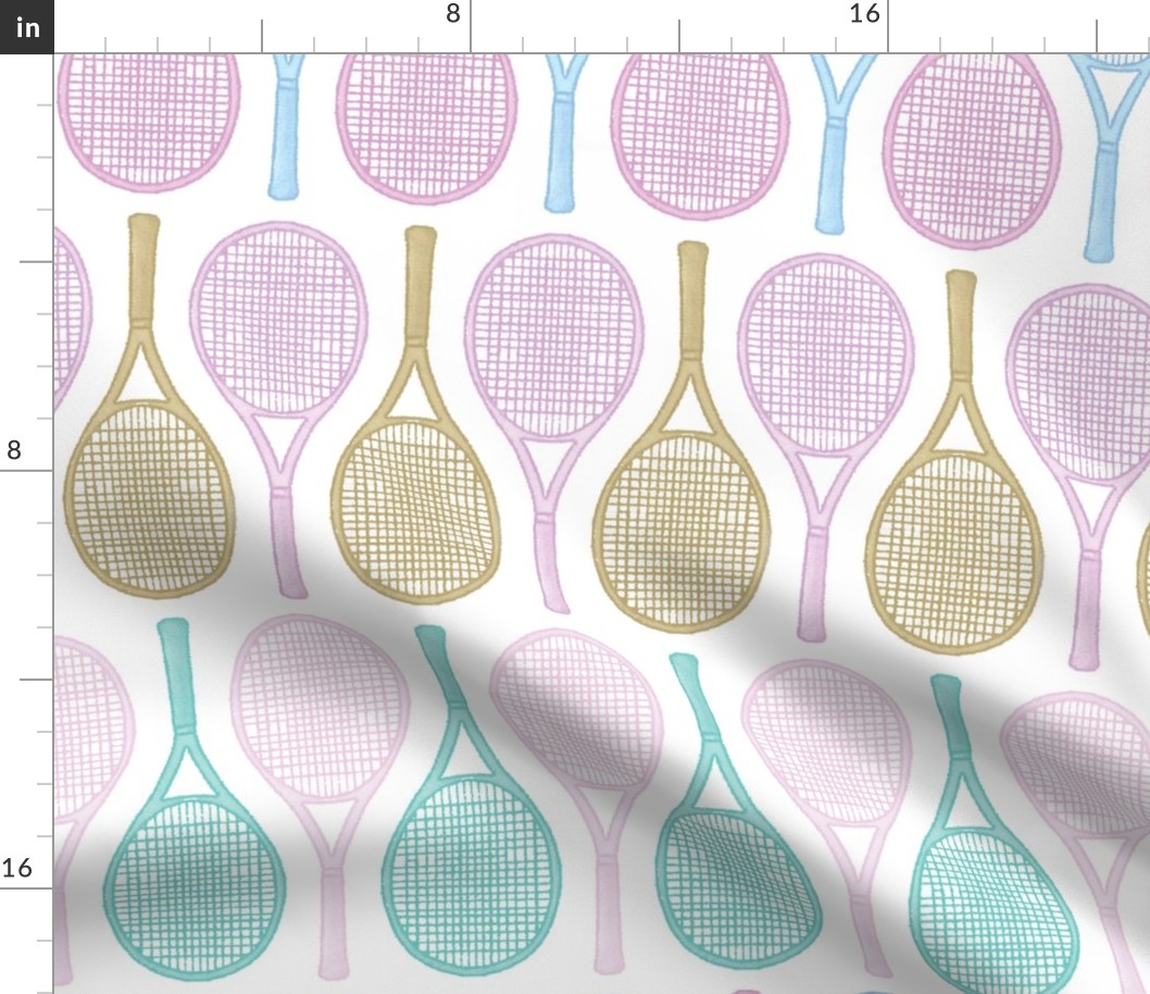 Watercolor Tennis Rackets Large Racquets // Pastel Sports Game Fabric