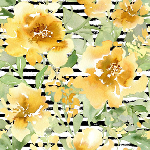 Honey Gold Floral on a stripe background - extra large scale