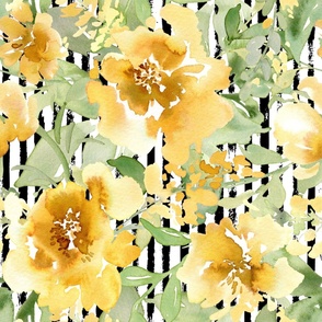Honey Gold Floral on a stripe background rotated - extra large scale
