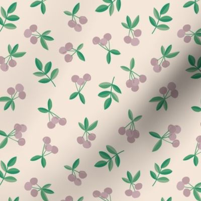 Little Cherry love garden fruit and leaves nursery design pale cream sand green mauve