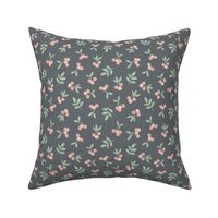Little Cherry love garden fruit and leaves nursery design charcoal gray green pink retro