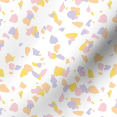 Terrazzo messy confetti abstract paper cut shapes trendy nursery design lilac yellow pink girls
