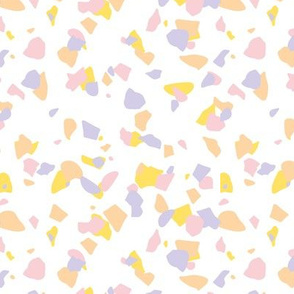 Terrazzo messy confetti abstract paper cut shapes trendy nursery design lilac yellow pink girls
