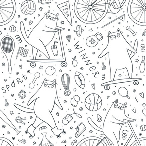 Large scale / sporty cats on white background