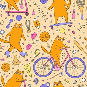 Large scale / sporty cats on orange background