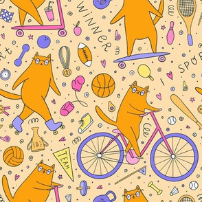 Small scale / sporty cats on orange background