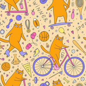 Medium scale / sporty cats on orange background 
